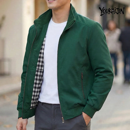 Korean Spring Autumn Casual Solid Fashion Slim Bomber Jacket Men Overcoat Stand Collar Jackets Men's Jacket S-6XL Top