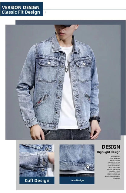 New Men's Short Denim Jacket Casual Style Ripped Jeans Cotton Material Spring Autumn Wear Resistant And Comfortable Fit