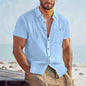 Men's Linen Blend Short Sleeve Button Down Shirt Casual Beach Tops with Chest Pocket Breathable Lightweight Summer Shirts forMen