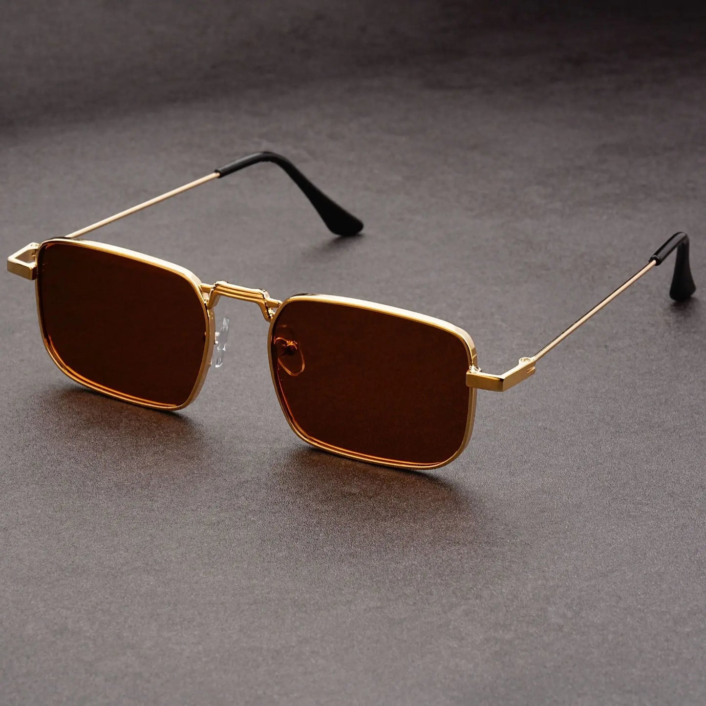 Óculos de Sol Retangulares Vintage em Metal – Unissexo, Luxo, Condução