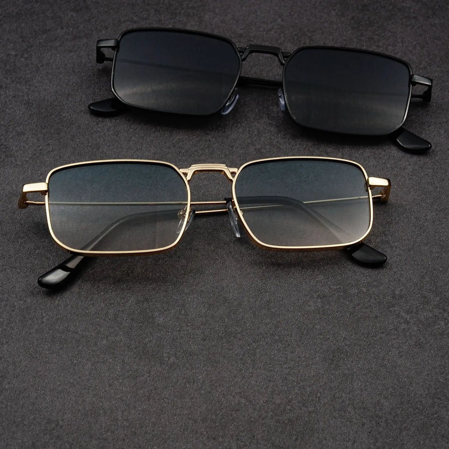 Óculos de Sol Retangulares Vintage em Metal – Unissexo, Luxo, Condução