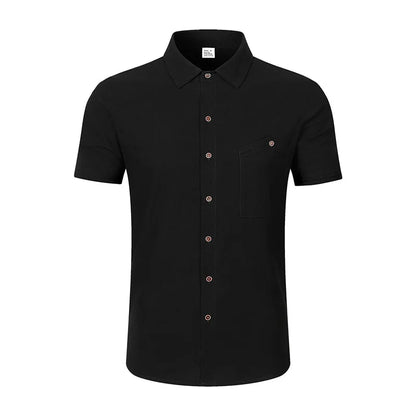 Men's Linen Blend Short Sleeve Button Down Shirt Casual Beach Tops with Chest Pocket Breathable Lightweight Summer Shirts forMen