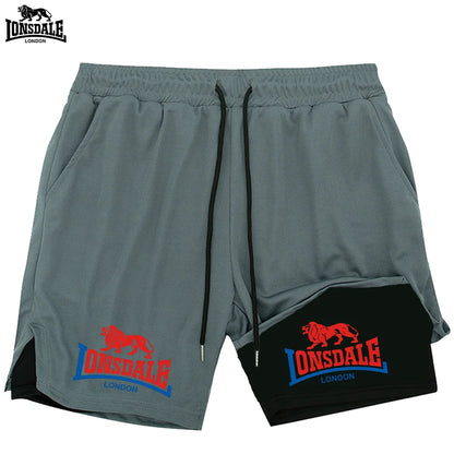 LONSDALE Men's Pattern Printed Fitness Shorts Double Layer 2-in-1 Fast Drying Fitness Outdoor Leisure Training Sports Shorts