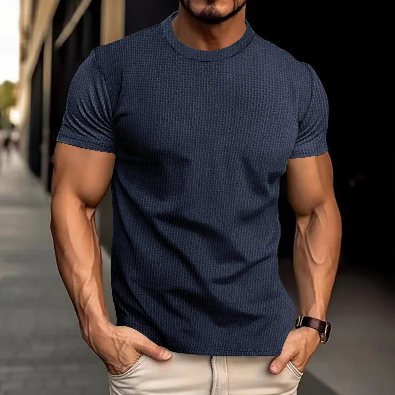 T-shirt Masculina Slim Fit Textura Piqué — Verde Militar, Azul, Branco e Preto