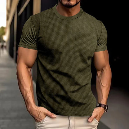 T-shirt Masculina Slim Fit Textura Piqué — Verde Militar, Azul, Branco e Preto