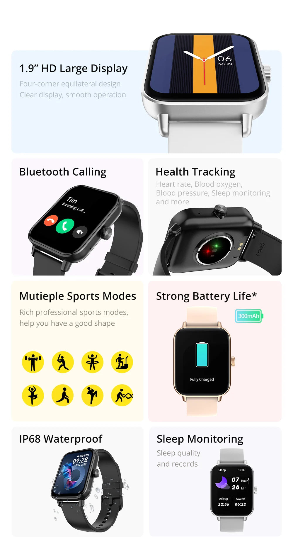 Smartwatch COLMI P81 – Chamadas, Ecrã 1.9", 100+ Desportos, Saúde 24h