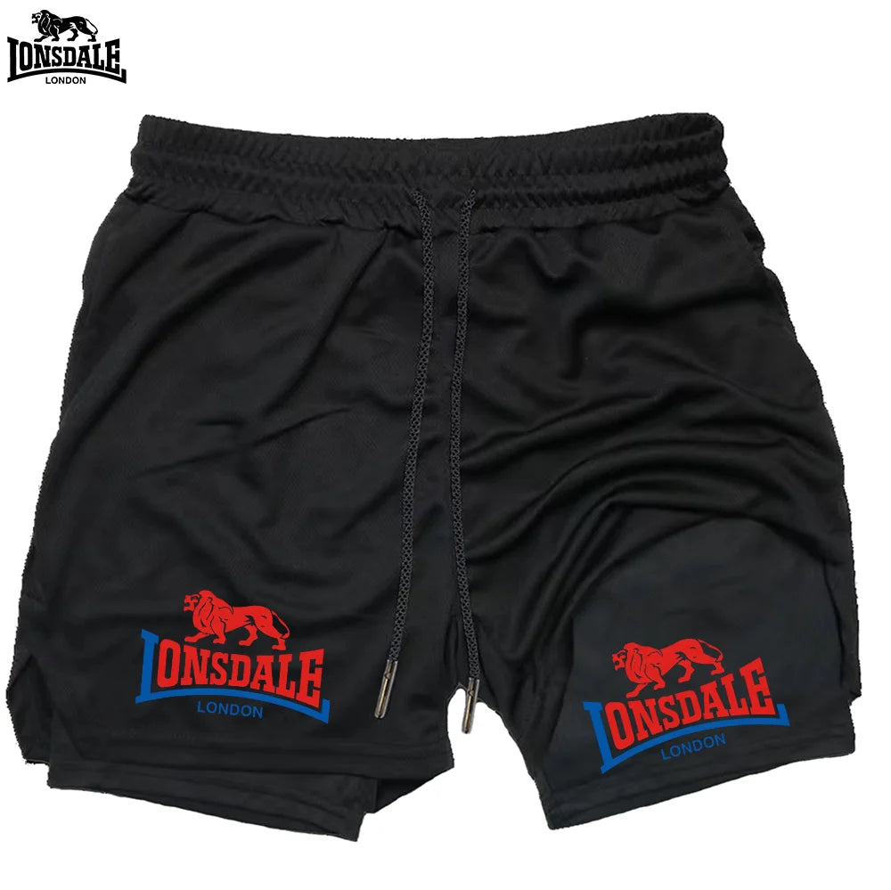 LONSDALE Men's Pattern Printed Fitness Shorts Double Layer 2-in-1 Fast Drying Fitness Outdoor Leisure Training Sports Shorts