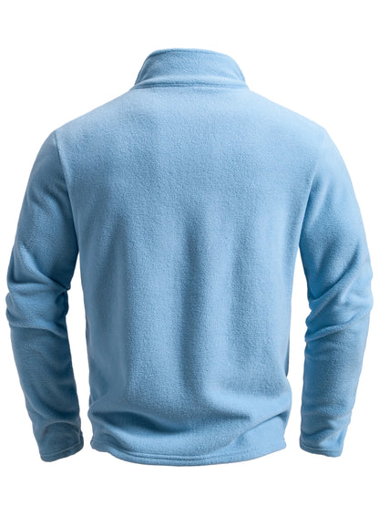 Men's spring and autumn solid color fleece warm top, warm and comfortable zippered cardigan for men's outdoor leisure