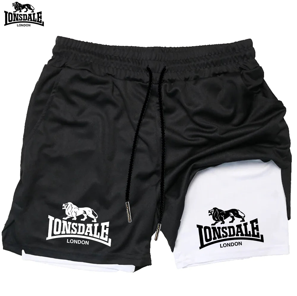 LONSDALE Men's Pattern Printed Fitness Shorts Double Layer 2-in-1 Fast Drying Fitness Outdoor Leisure Training Sports Shorts