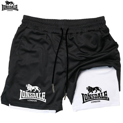 LONSDALE Men's Pattern Printed Fitness Shorts Double Layer 2-in-1 Fast Drying Fitness Outdoor Leisure Training Sports Shorts