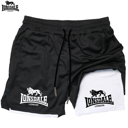 LONSDALE Men's Pattern Printed Fitness Shorts Double Layer 2-in-1 Fast Drying Fitness Outdoor Leisure Training Sports Shorts