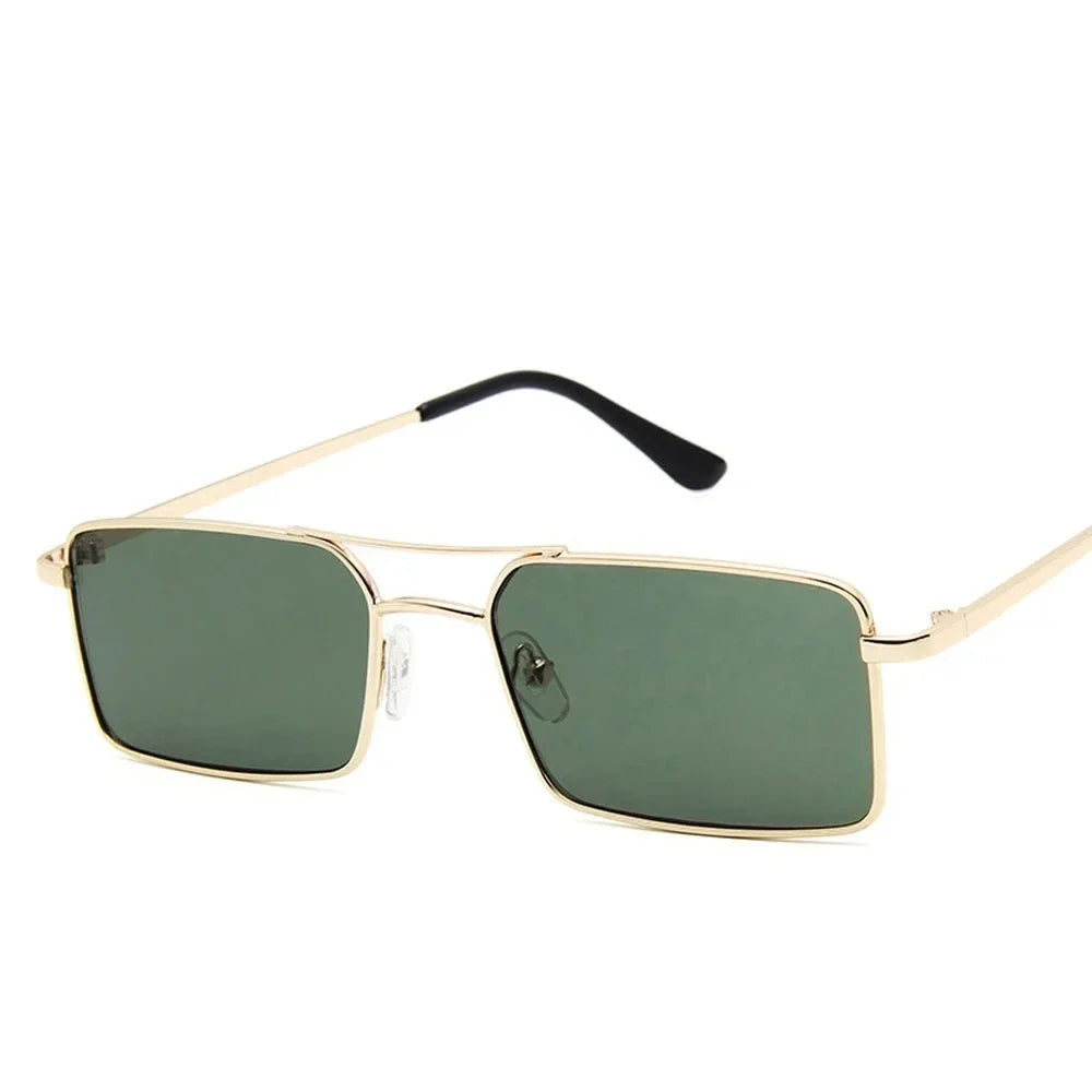 Óculos de Sol Quadrados Pequenos Vintage – Metal, Unissexo, Dupla Ponte