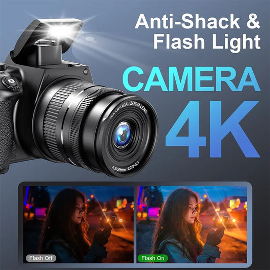 Câmara Digital 4K 72MP – 12x Zoom Ótico, WiFi, Flash, Autofocus, YouTube
