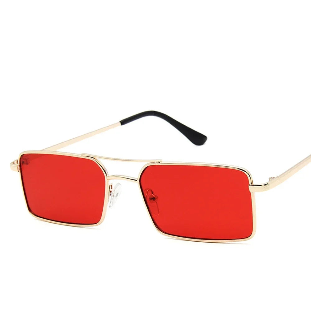 Óculos de Sol Quadrados Pequenos Vintage – Metal, Unissexo, Dupla Ponte