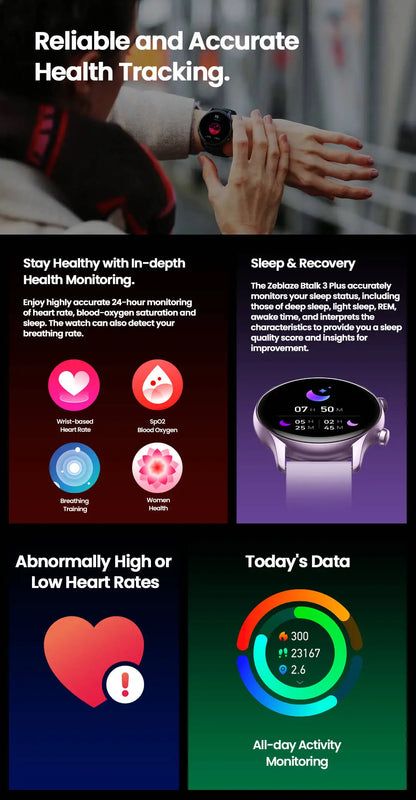 Smartwatch Zeblaze Btalk 3 Plus – Chamadas, Ecrã 1.39" HD, Fitness, Unissexo