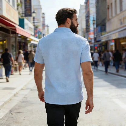 Men's Linen Blend Short Sleeve Button Down Shirt Casual Beach Tops with Chest Pocket Breathable Lightweight Summer Shirts forMen