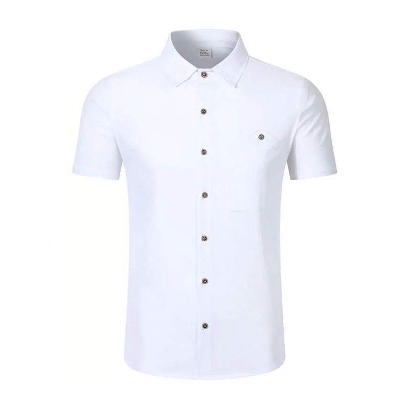 Men's Linen Blend Short Sleeve Button Down Shirt Casual Beach Tops with Chest Pocket Breathable Lightweight Summer Shirts forMen