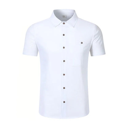 Men's Linen Blend Short Sleeve Button Down Shirt Casual Beach Tops with Chest Pocket Breathable Lightweight Summer Shirts forMen