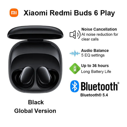 Auriculares Xiaomi Redmi Buds 6 Play – Redução de Ruído IA, Touch, BT 5.4