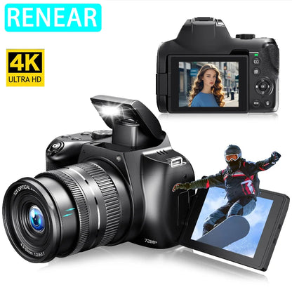 Câmara Digital 4K 72MP – 12x Zoom Ótico, WiFi, Flash, Autofocus, YouTube