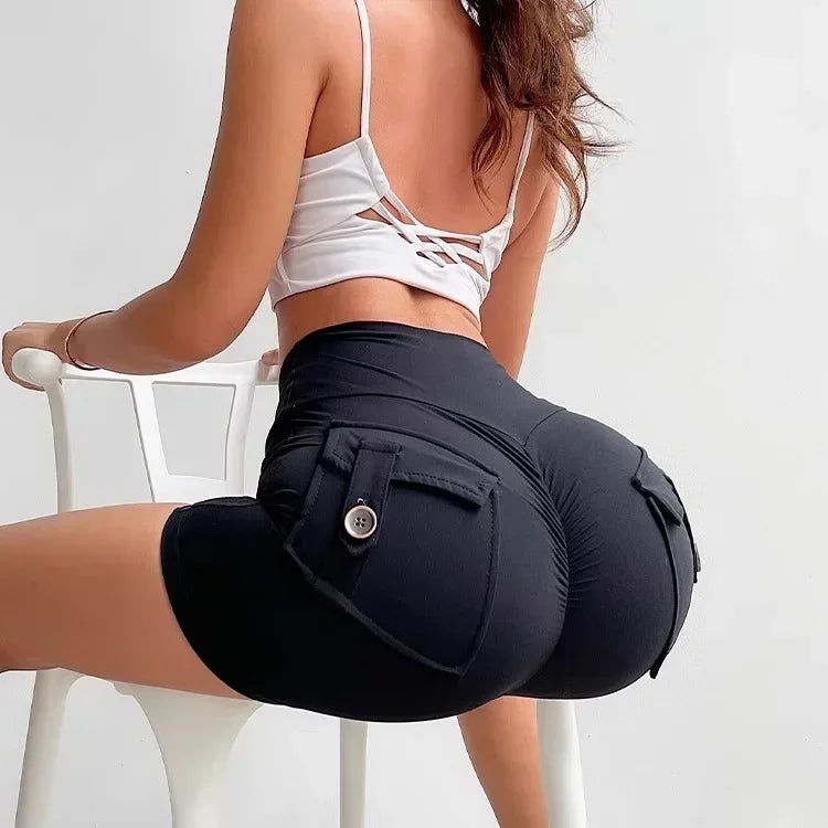 Calções Fitness Femininos com Bolsos – Cintura Alta, Sem Costuras (v2)