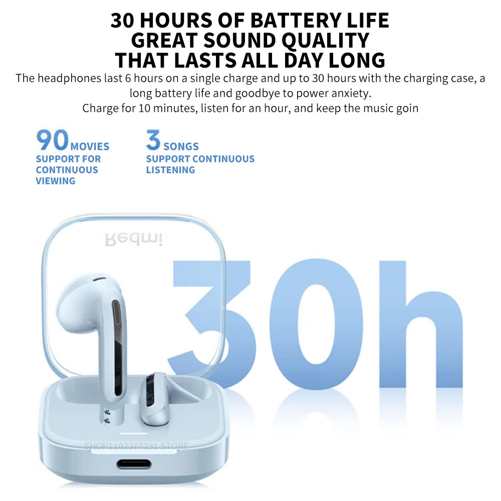 Auriculares Xiaomi Redmi Buds 6 Vitality Edition – BT 5.4, 30h, 5 Modos de Som