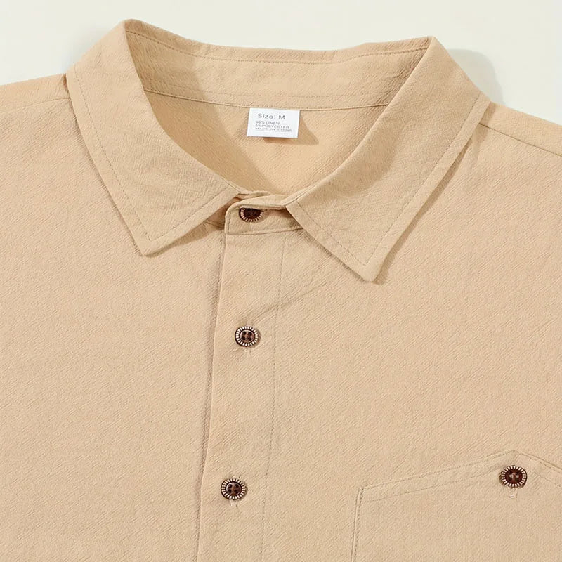 Men's Linen Blend Short Sleeve Button Down Shirt Casual Beach Tops with Chest Pocket Breathable Lightweight Summer Shirts forMen