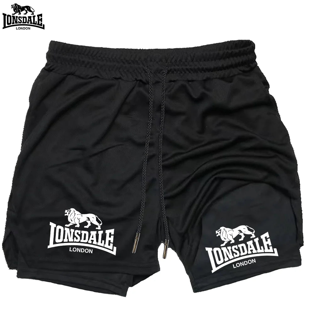LONSDALE Men's Pattern Printed Fitness Shorts Double Layer 2-in-1 Fast Drying Fitness Outdoor Leisure Training Sports Shorts