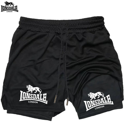 LONSDALE Men's Pattern Printed Fitness Shorts Double Layer 2-in-1 Fast Drying Fitness Outdoor Leisure Training Sports Shorts