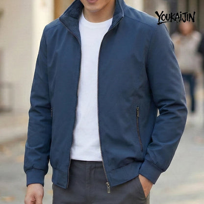 Korean Spring Autumn Casual Solid Fashion Slim Bomber Jacket Men Overcoat Stand Collar Jackets Men's Jacket S-6XL Top