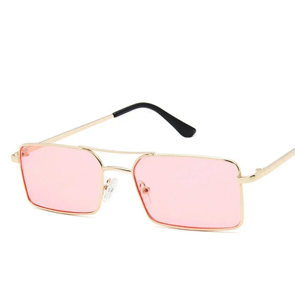 Óculos de Sol Quadrados Pequenos Vintage – Metal, Unissexo, Dupla Ponte