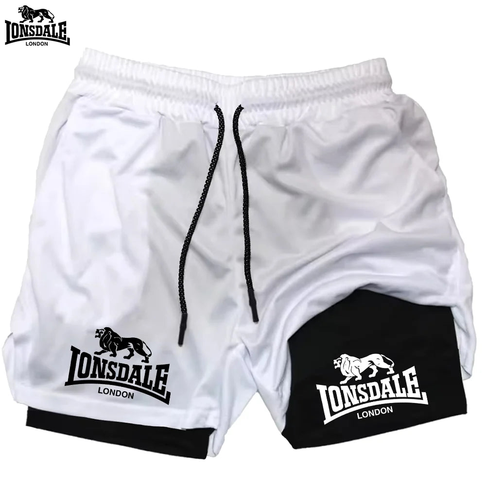 LONSDALE Men's Pattern Printed Fitness Shorts Double Layer 2-in-1 Fast Drying Fitness Outdoor Leisure Training Sports Shorts
