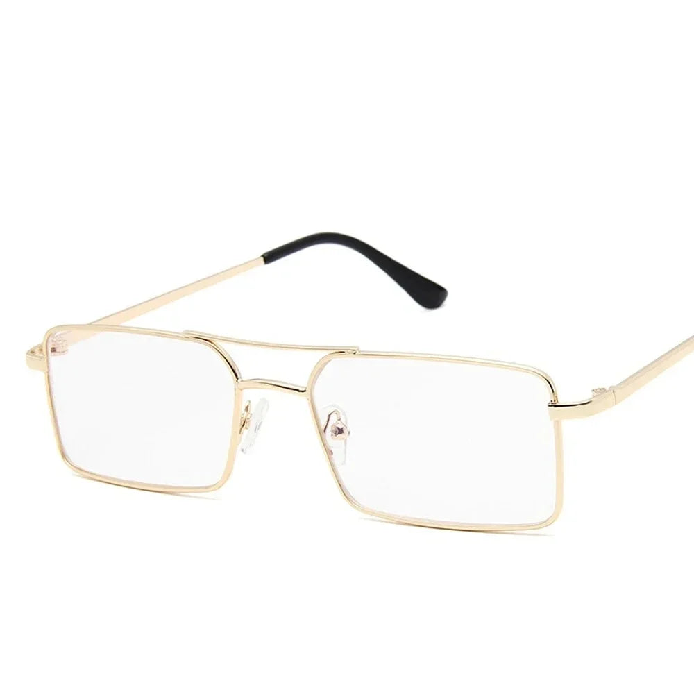 Óculos de Sol Quadrados Pequenos Vintage – Metal, Unissexo, Dupla Ponte