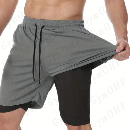 LONSDALE Men's Pattern Printed Fitness Shorts Double Layer 2-in-1 Fast Drying Fitness Outdoor Leisure Training Sports Shorts