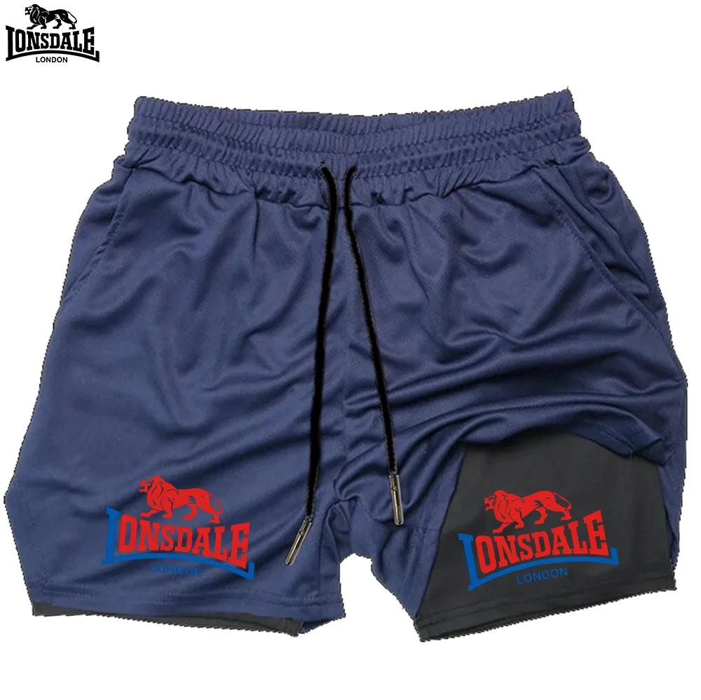 LONSDALE Men's Pattern Printed Fitness Shorts Double Layer 2-in-1 Fast Drying Fitness Outdoor Leisure Training Sports Shorts