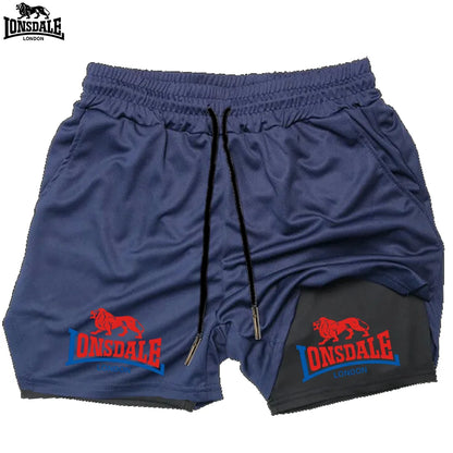 LONSDALE Men's Pattern Printed Fitness Shorts Double Layer 2-in-1 Fast Drying Fitness Outdoor Leisure Training Sports Shorts