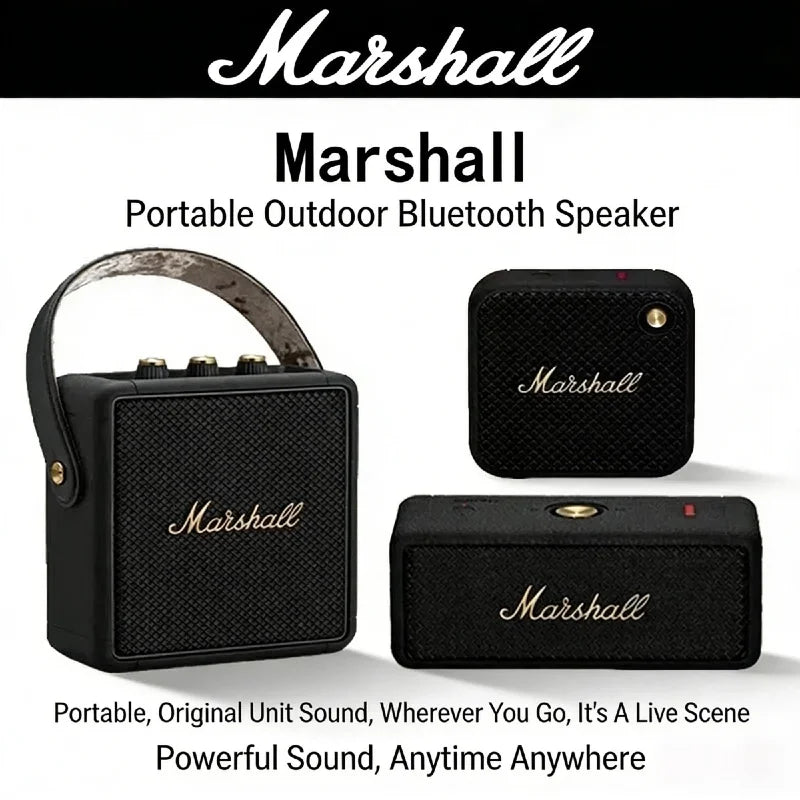 Coluna Marshall Bluetooth 5.0 Original – IPX4, Graves Profundos, Exterior