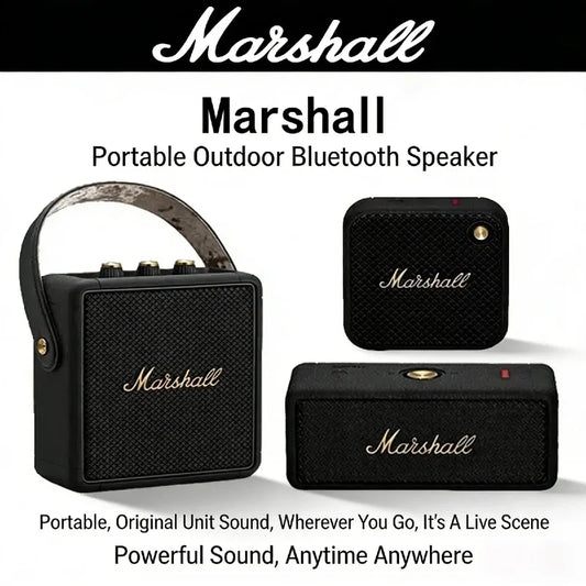 Coluna Marshall Bluetooth 5.0 Original – IPX4, Graves Profundos, Exterior