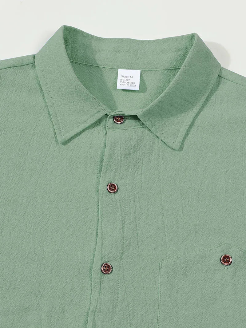Men's Linen Blend Short Sleeve Button Down Shirt Casual Beach Tops with Chest Pocket Breathable Lightweight Summer Shirts forMen