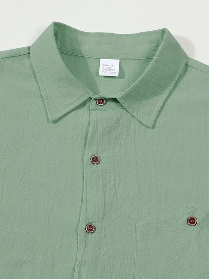 Men's Linen Blend Short Sleeve Button Down Shirt Casual Beach Tops with Chest Pocket Breathable Lightweight Summer Shirts forMen
