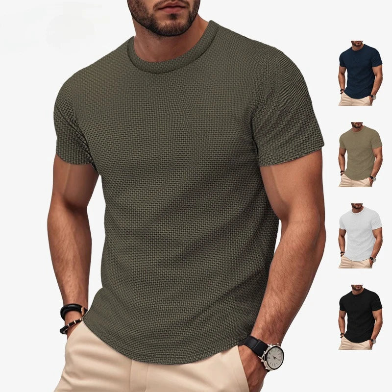 T-shirt Masculina Slim Fit Textura Piqué — Verde Militar, Azul, Branco e Preto