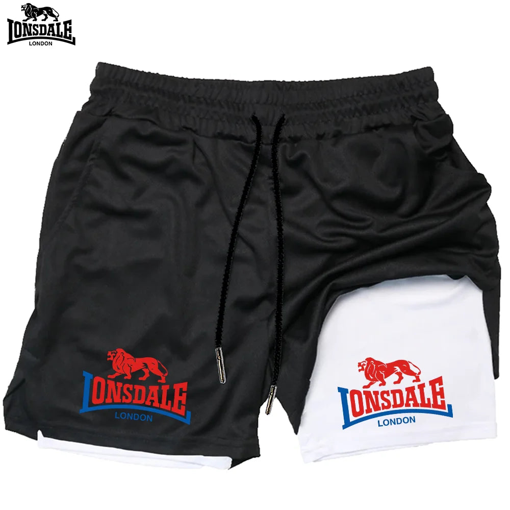 LONSDALE Men's Pattern Printed Fitness Shorts Double Layer 2-in-1 Fast Drying Fitness Outdoor Leisure Training Sports Shorts