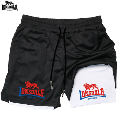 LONSDALE Men's Pattern Printed Fitness Shorts Double Layer 2-in-1 Fast Drying Fitness Outdoor Leisure Training Sports Shorts
