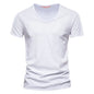 AIOPESON100% Cotton Men T-shirt V-neck Fashion Design Slim Fit Soild T-shirts Male Tops Tees Short Sleeve T Shirt O-neck For Men