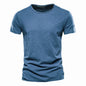 AIOPESON100% Cotton Men T-shirt V-neck Fashion Design Slim Fit Soild T-shirts Male Tops Tees Short Sleeve T Shirt O-neck For Men