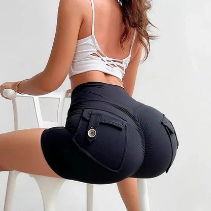 Calções Fitness Femininos com Bolsos – Cintura Alta, Sem Costuras (v2)