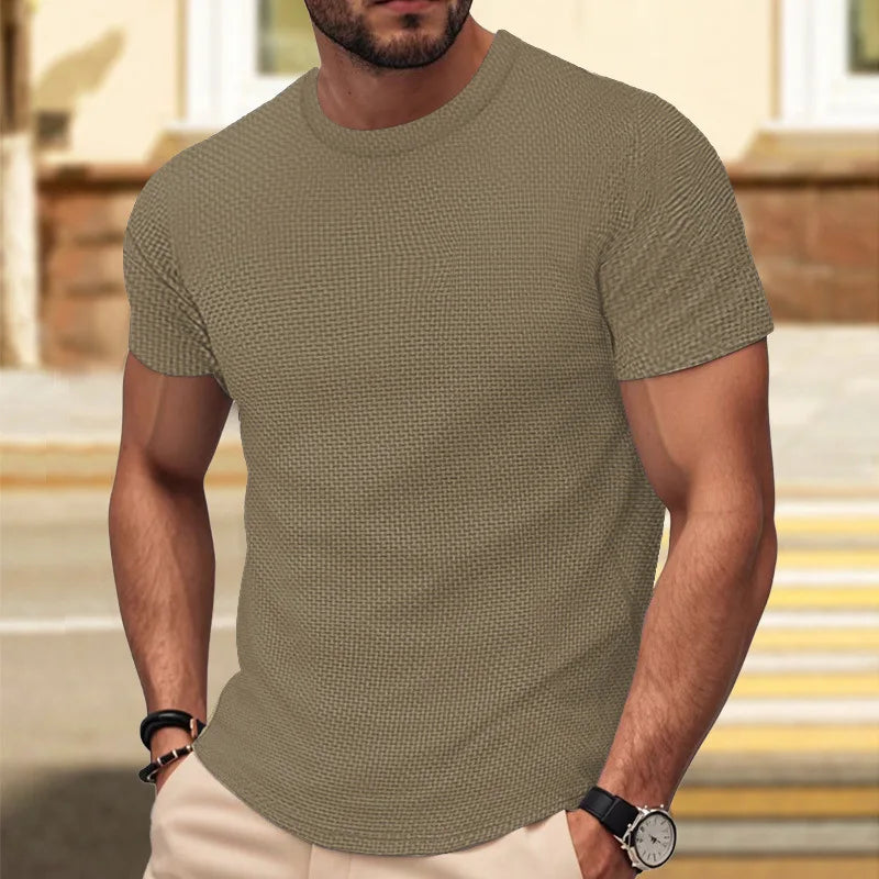 T-shirt Masculina Slim Fit Textura Piqué — Verde Militar, Azul, Branco e Preto