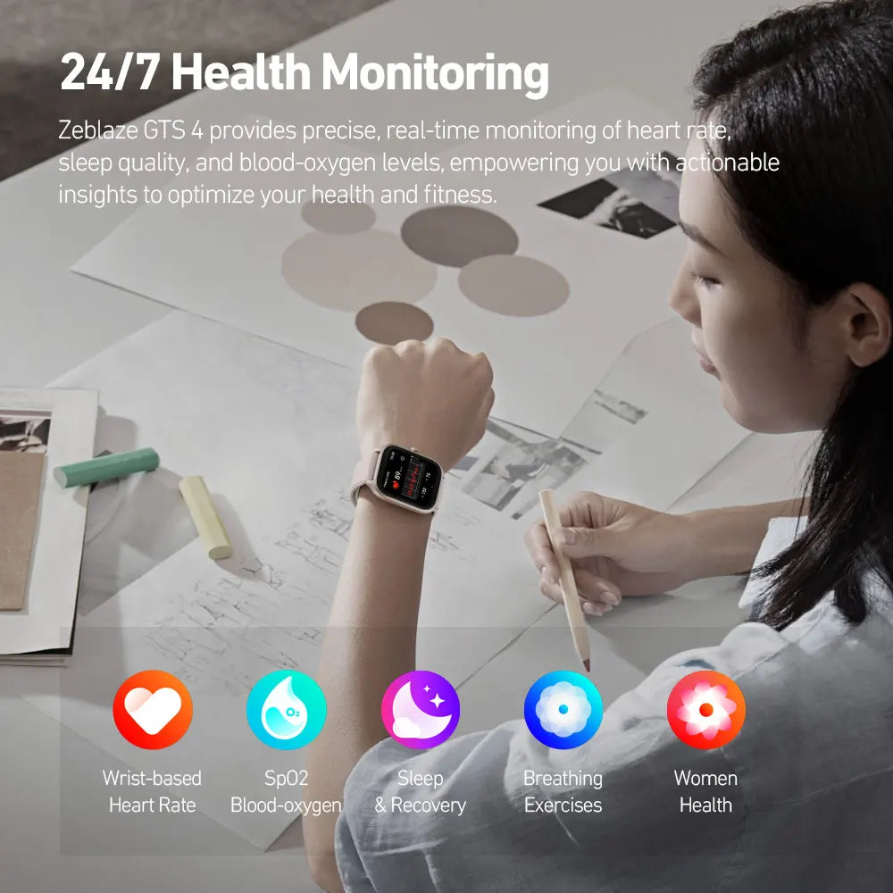 Smartwatch Zeblaze GTS 4 – Chamadas, AMOLED 1.94", 100+ Desportos, Saúde