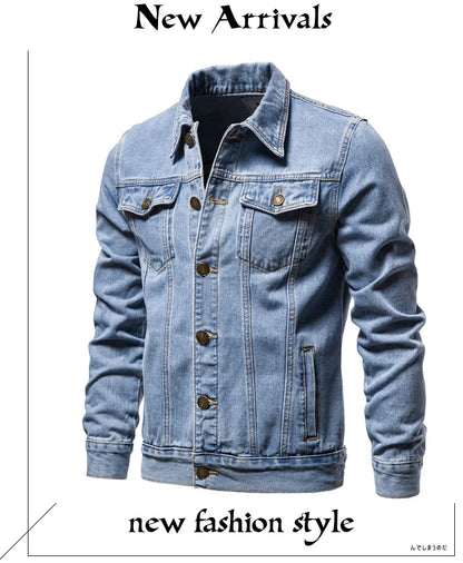 2025 Autumn Men Solid Denim Jackets Fashion Motorcycle Vintage Jeans Jackets Hommes Slim Fit Cotton Casual Black Blue Coats