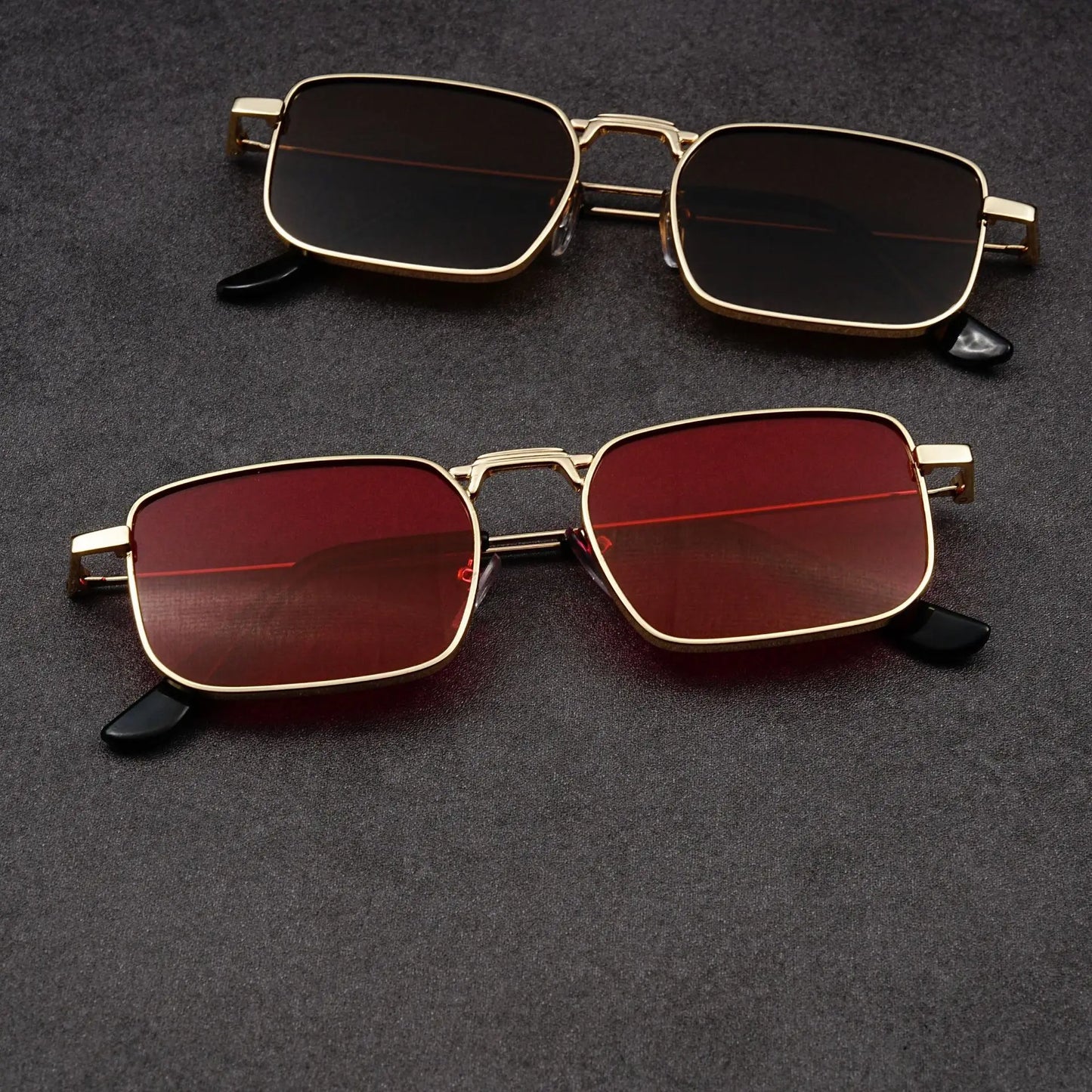 Óculos de Sol Retangulares Vintage em Metal – Unissexo, Luxo, Condução